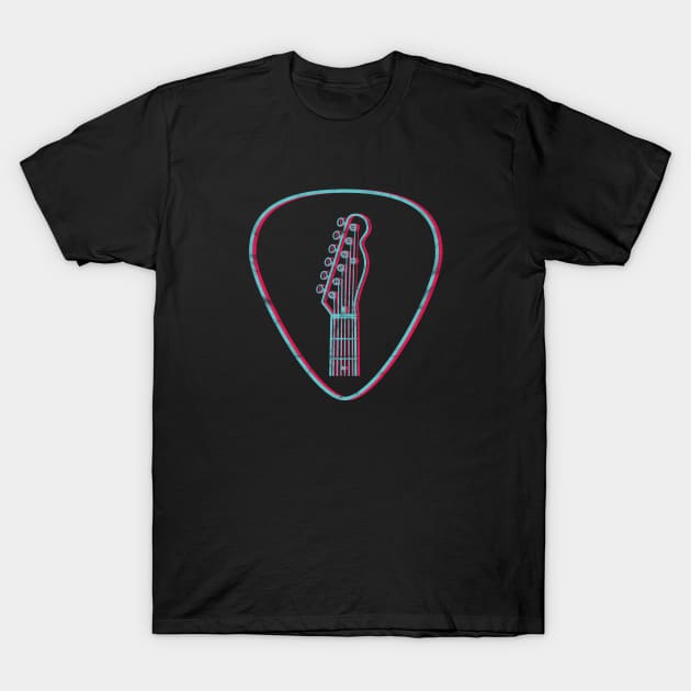 3D T-Style Guitar Headstock Guitar Pick Dark Theme T-Shirt by nightsworthy